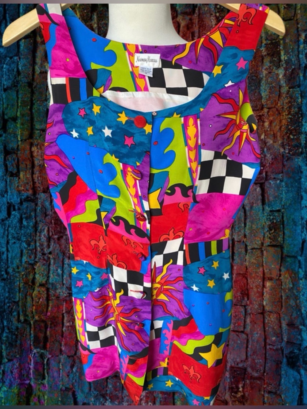Vintage y2K 100% Silk Neiman Marcus Knee Length Colorful Party Dress Size 4